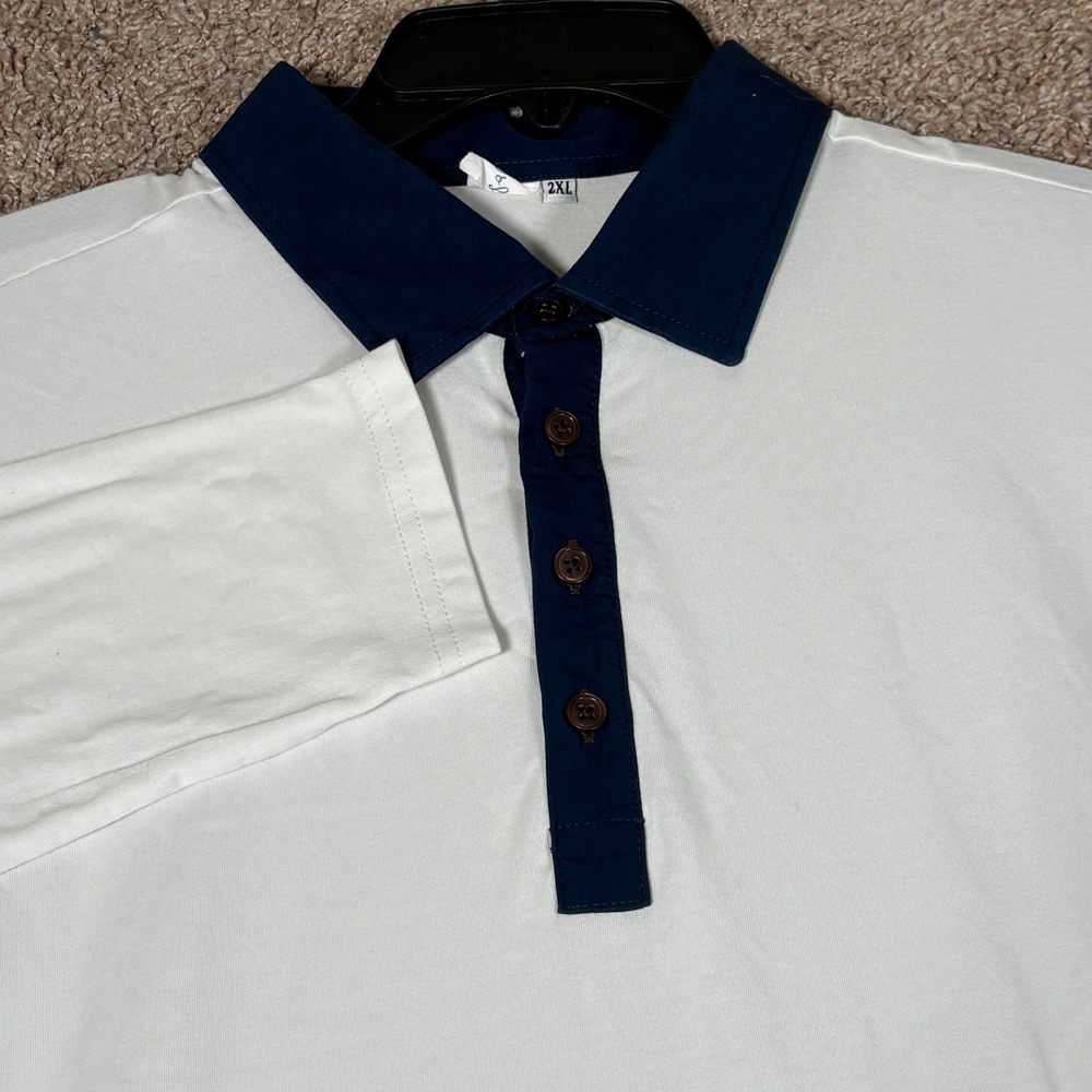 State And Liberty Mens 2XL Long Sleeve Polo Shirt White Cotton Blend